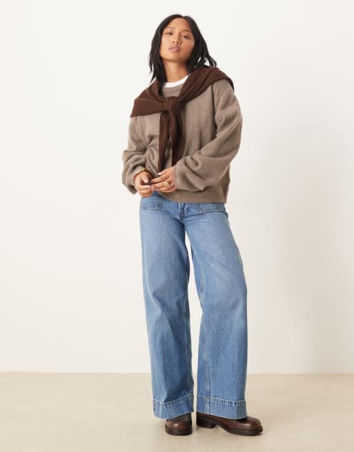 ASOS DESIGN wool knit triangle scarf in chocolate