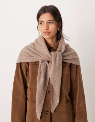 Asos Design Wool Knit Triangle Scarf In Neutral