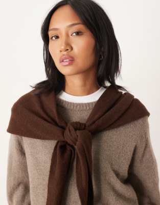 ASOS DESIGN ASOS DESIGN wool knitted triangle scarf in chocolate-Brown