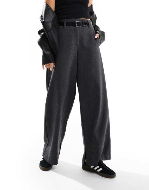 ASOS DESIGN wool look belted pants in black
