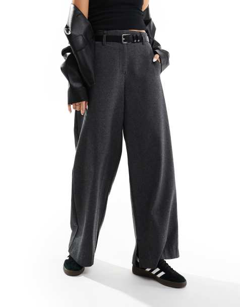 ASOS DESIGN wool look belted trouser in black