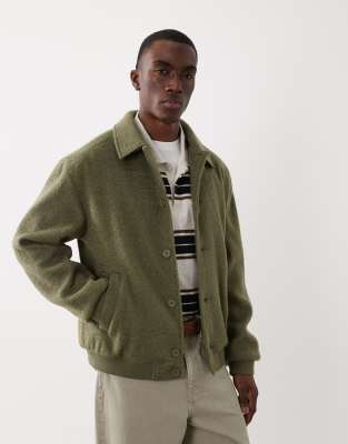 Asos Design Wool Look Bomber In Green