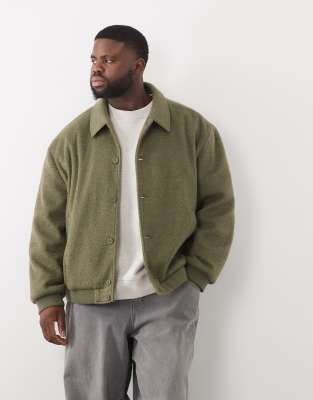 Asos Design Wool Look Bomber In Green