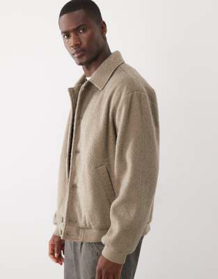 Asos Design Wool Look Bomber In Neutral