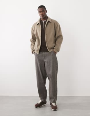 Asos Design Wool Look Bomber In Gold