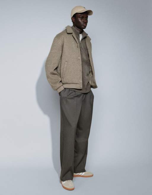 ASOS DESIGN wool look bomber in taupe, 2 of 9