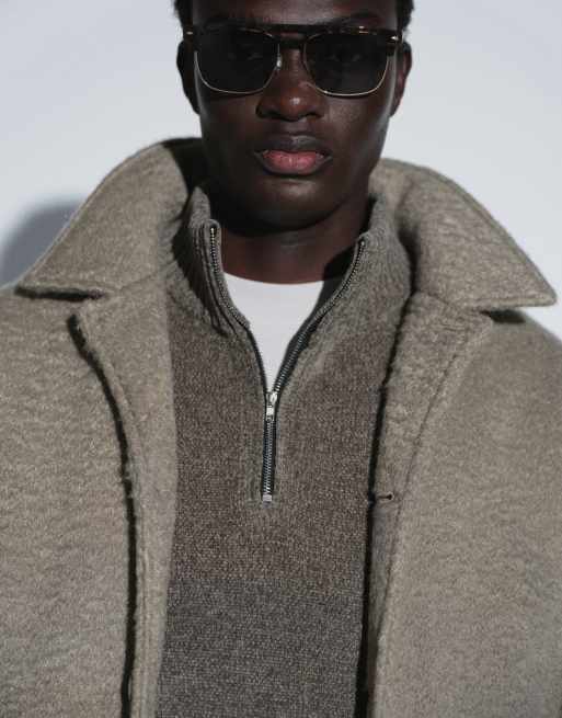 ASOS DESIGN wool look bomber in taupe, 3 of 9