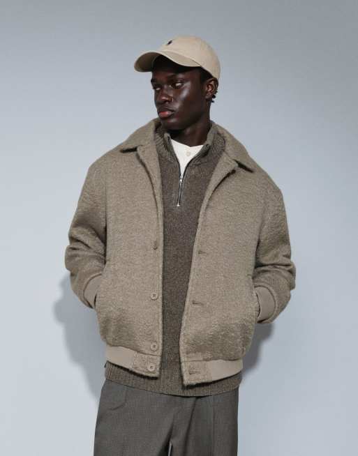 ASOS DESIGN wool look bomber in taupe, 4 of 9