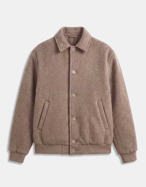 ASOS DESIGN wool look bomber in taupe, 6 of 9