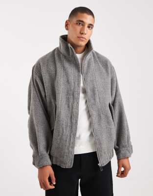 Asos Design Wool Look Bomber Jacket In Animal Print