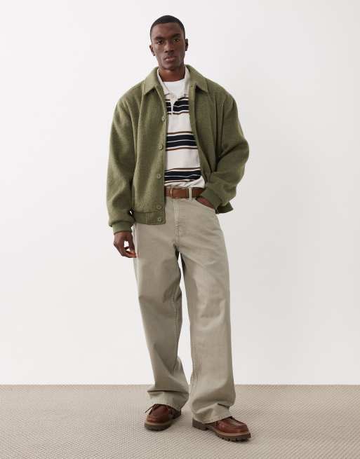 ASOS DESIGN wool look bomber jacket in green, 3 of 5