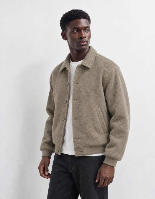 ASOS DESIGN wool look bomber jacket in taupe, 10 of 13