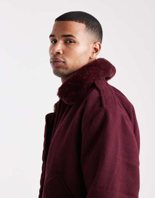 ASOS DESIGN wool look bomber jacket with faux fur collar in