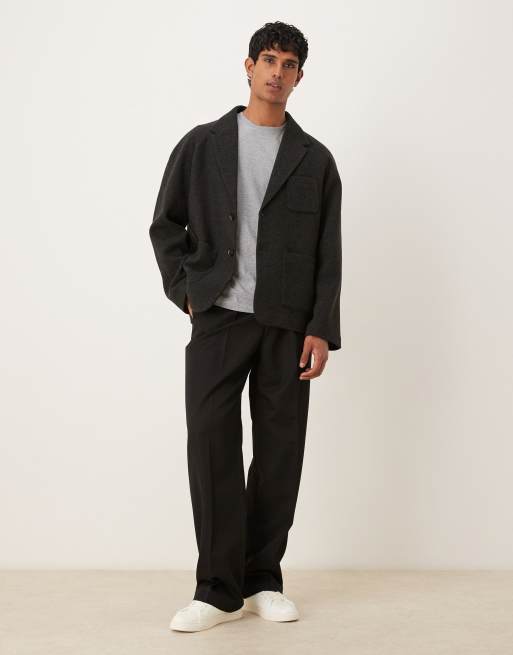 ASOS DESIGN wool look boxy blazer in brown, 2 of 5