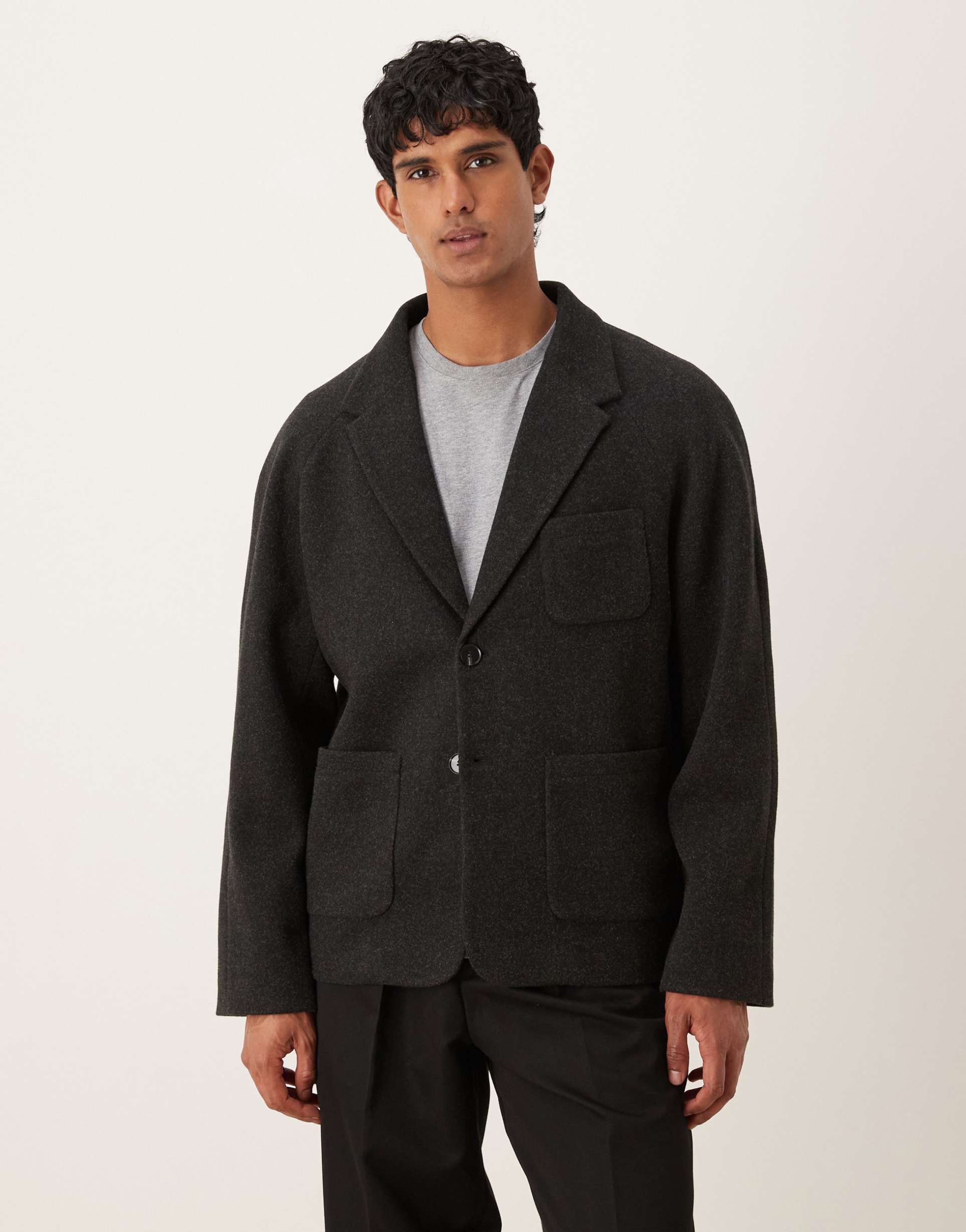 ASOS DESIGN wool look boxy blazer in dark grey
