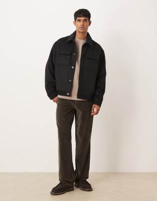 Asos Design Wool Look Brushed Harrington Jacket In Black