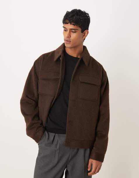 ASOS DESIGN wool look brushed Harrington jacket in brown - view 1
