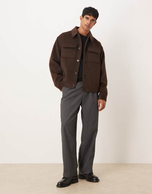 ASOS DESIGN wool look brushed Harrington jacket in brown
