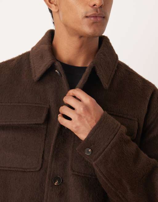 ASOS DESIGN wool look brushed Harrington jacket in brown