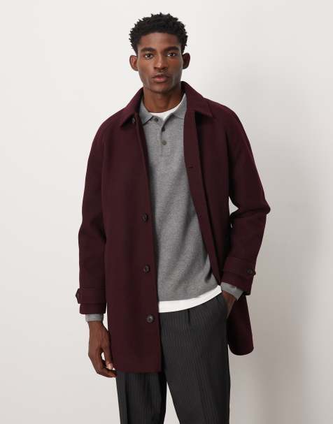 ASOS DESIGN wool look car coat in burgundy - view 1