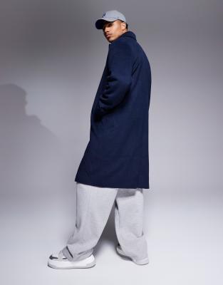 Asos Design Wool Look Car Coat In Navy
