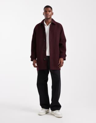 Asos Design Wool Look Carcoat In Burgundy
