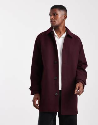 Asos Design Wool Look Carcoat In Burgundy