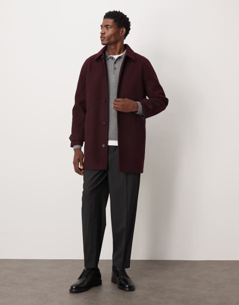 ASOS DESIGN wool look carcoat in burgundy - view 1