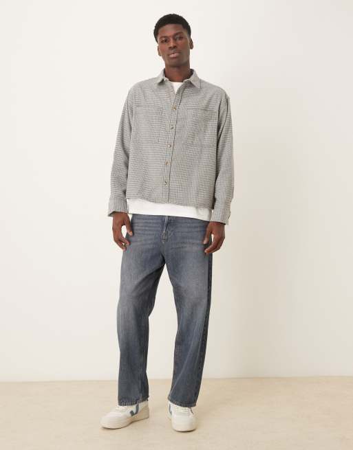 ASOS DESIGN wool look check flannel overshirt in grey, 2 of 5
