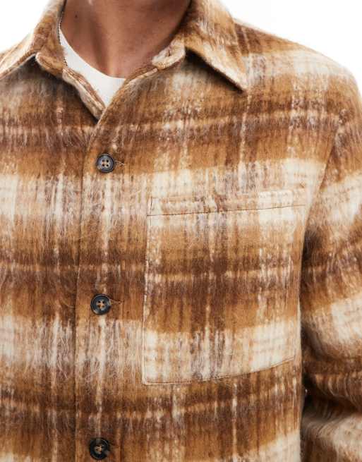 ASOS DESIGN wool look check shacket in brown ASOS