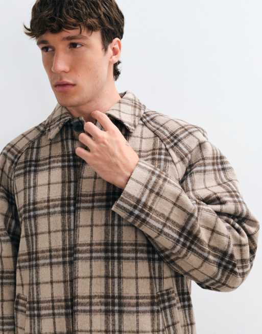 ASOS DESIGN wool look coat in beige check, 4 of 5
