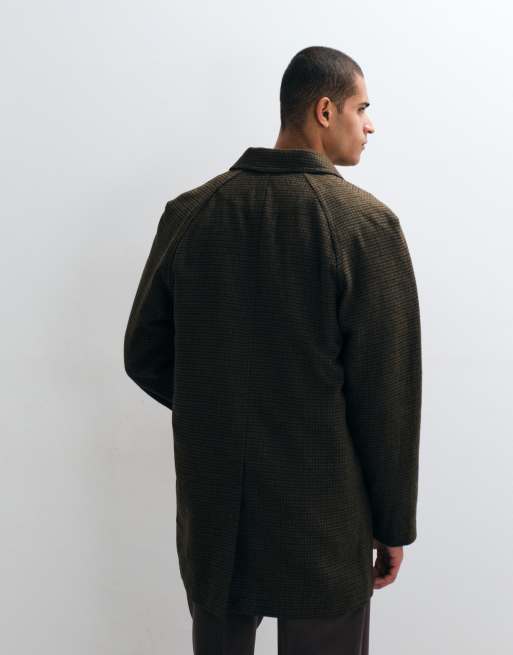 ASOS DESIGN wool look coat in brown mini plaid, 3 of 5
