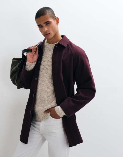 ASOS DESIGN wool look coat in burgundy, 5 of 5