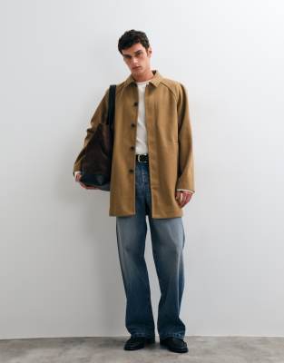 Asos Design Wool Look Coat In Brown