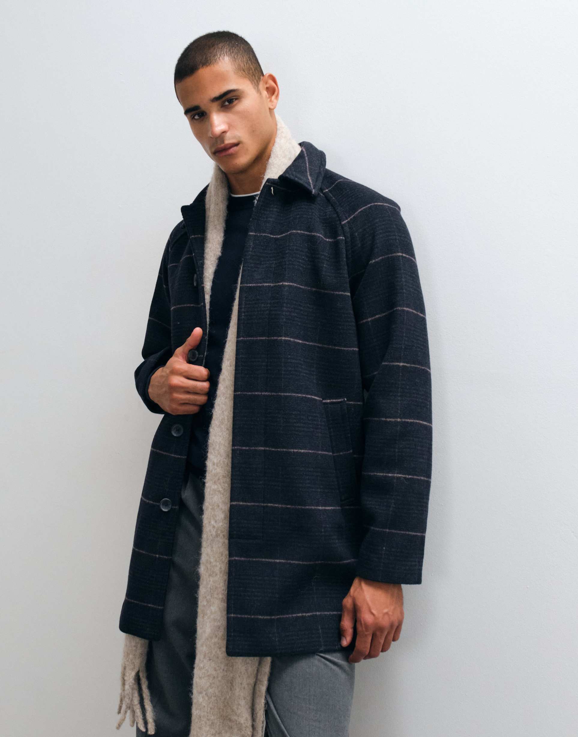 ASOS DESIGN wool look coat in gray plaid
