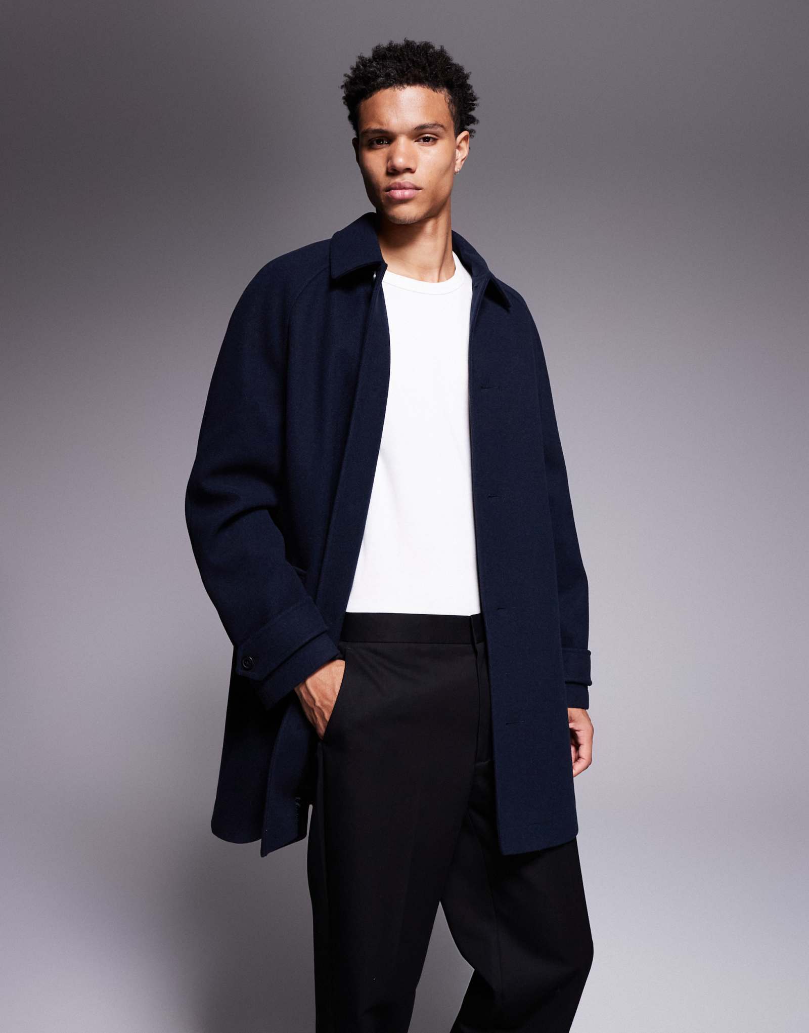 ДИЗАЙНЕРСКОЕ шерстяное пальто ASOS темно-синего цвета