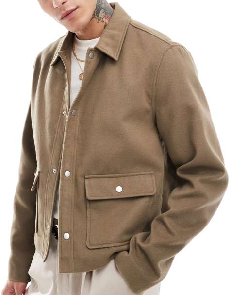 ASOS DESIGN wool look cropped harrington jacket in tan - view 1