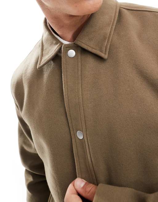 ASOS DESIGN wool look cropped harrington jacket in tan, 3 of 4