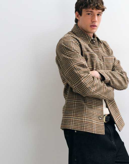 ASOS DESIGN wool look double pocket shacket in beige check, 4 of 5