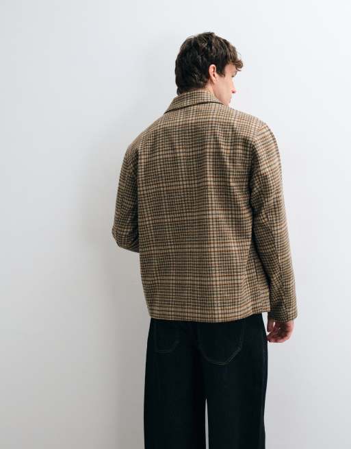 ASOS DESIGN wool look double pocket shacket in beige plaid, 5 of 5