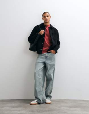 Asos Design Wool Look Double Pocket Shacket In Black