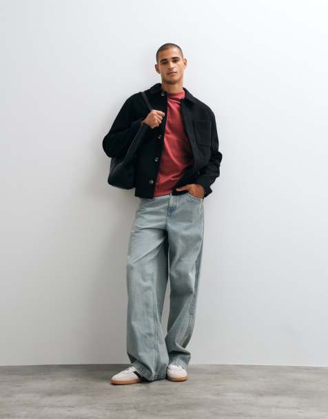 ASOS DESIGN wool look double pocket shacket in black - view 1