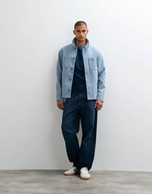 Asos Design Wool Look Double Pocket Shacket In Blue