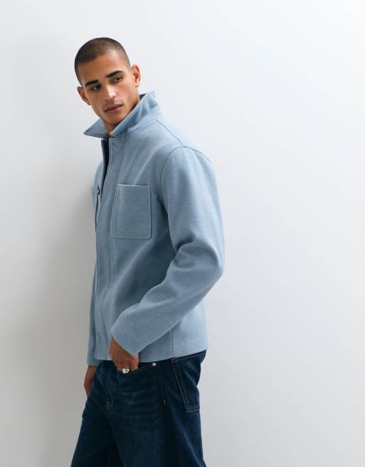 ASOS DESIGN wool look double pocket shacket in blue, 4 of 5