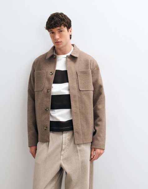 ASOS DESIGN wool look double pocket shacket in brown - view 1
