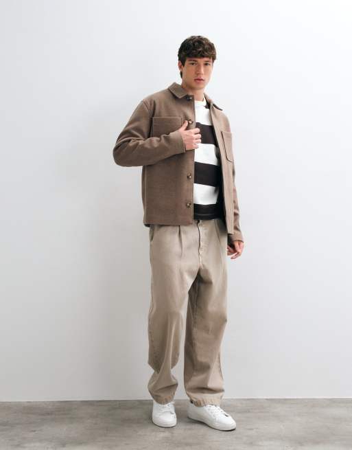ASOS DESIGN wool look double pocket shacket in brown, 2 of 5
