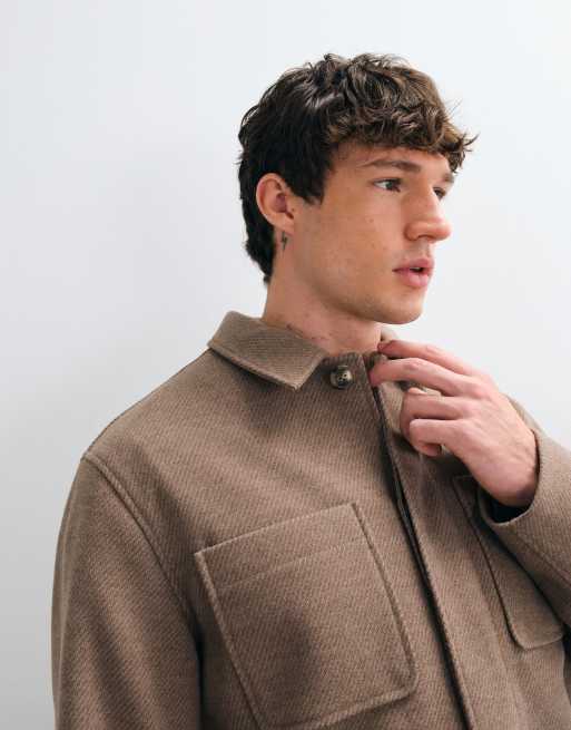 ASOS DESIGN wool look double pocket shacket in brown, 3 of 5