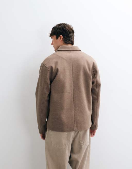 ASOS DESIGN wool look double pocket shacket in brown, 5 of 5