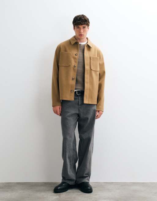 ASOS DESIGN wool look double pocket shacket in camel, 2 of 5