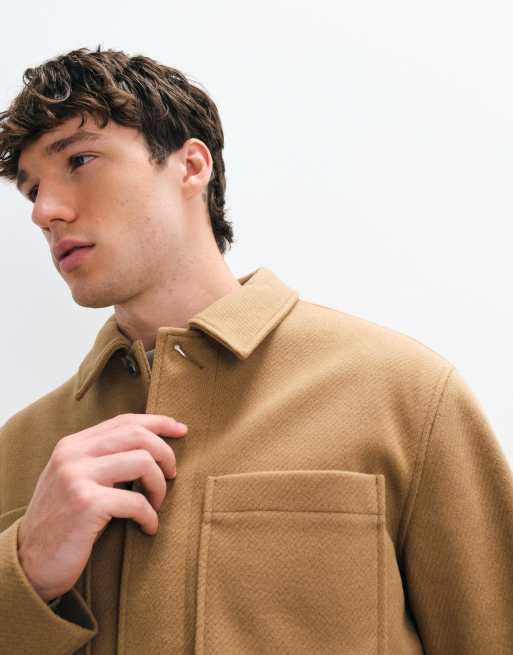 ASOS DESIGN wool look double pocket shacket in camel, 3 of 5